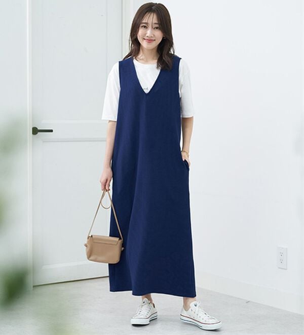 BELLUNA（ベルーナ）の「シュッと体型カバー！－３ｋｇ見えポコポコエンボス素材ジャンパースカート（ジャンパースカート）」｜詳細画像