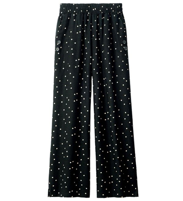 ルフラン（ルフラン）の「アイロンいらずの軽快パンツ（ワイドパンツ・ガウチョ）」｜黒ドット