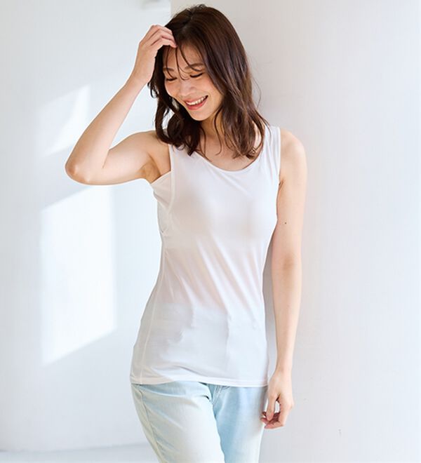LAVIENNE（ラヴィエンヌ）の「【暑がりさん必見！】瞬間ひんやり冷感！カップ付タンクトップインナー＜さらりラボ＞（肌着・インナーウェア）」｜詳細画像