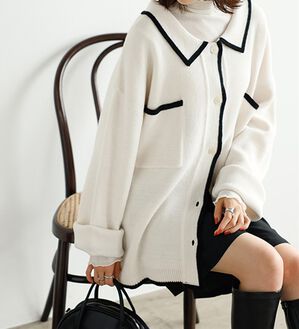 GeeRA（ジーラ）の「配色衿付ニットカーディガン（ニットカーディガン）」｜アイボリー