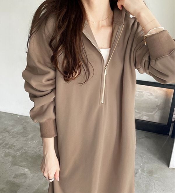 GeeRA（ジーラ）の「【あったか裏起毛】ハーフジップパーカーワンピース（カットソーワンピース）」｜詳細画像