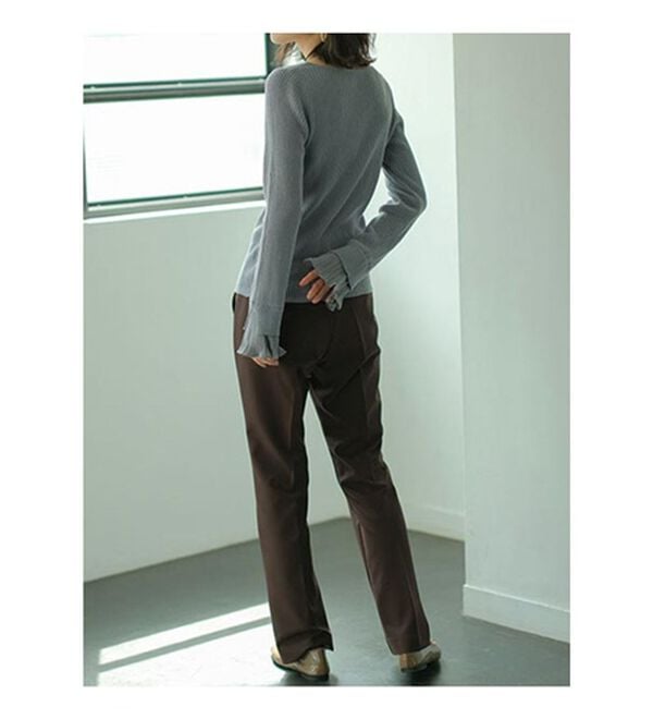 GeeRA（ジーラ）の「プリーツ付Ｖネックリブニットトップス（ニット・セーター）」｜詳細画像