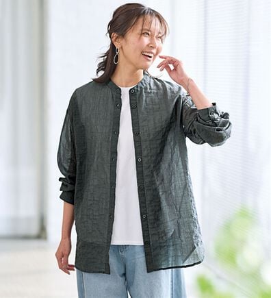 BELLUNA（ベルーナ）の「デニム調シアーブラウス（ブラウス）」