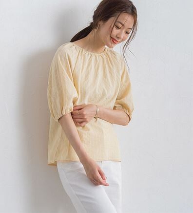 Pierrot（ピエロ）の「ストライプギャザーブラウス（ブラウス）」