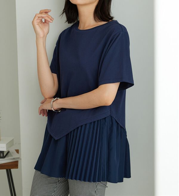 BELLUNA（ベルーナ）の「異素材使い裾アシメデザインチュニック（チュニック）」｜詳細画像