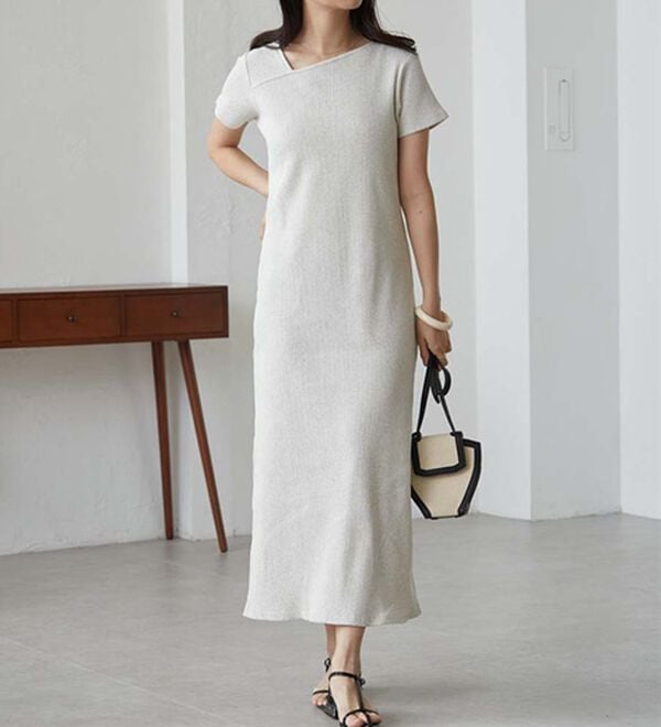 RANAN（ラナン）の「アシメネックハーフスリーブリブワンピース（その他ワンピース）」｜詳細画像