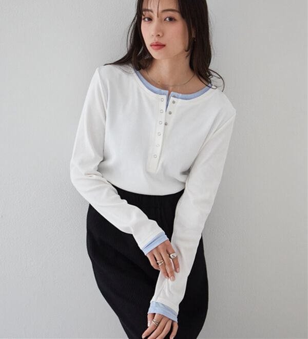RANAN（ラナン）の「レイヤードヘンリーネックリブTシャツ（カットソー）」｜詳細画像