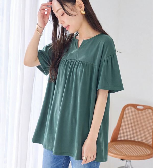 軽やか綿混カットソーキーネックチュニック - ベルーナ【公式】