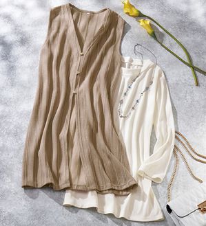 ルフラン（ルフラン）の「さらり夏素材ベスト＆チュニックアンサンブル（アンサンブル）」｜モカ系