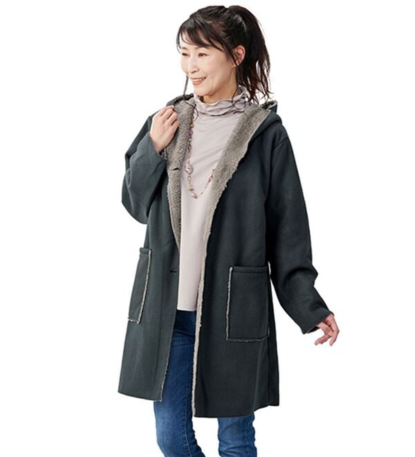 ブルーブルー 裏ボアコート フード付き ブラック　size3 フード付き裏ボアコート - ベルーナ【公式】