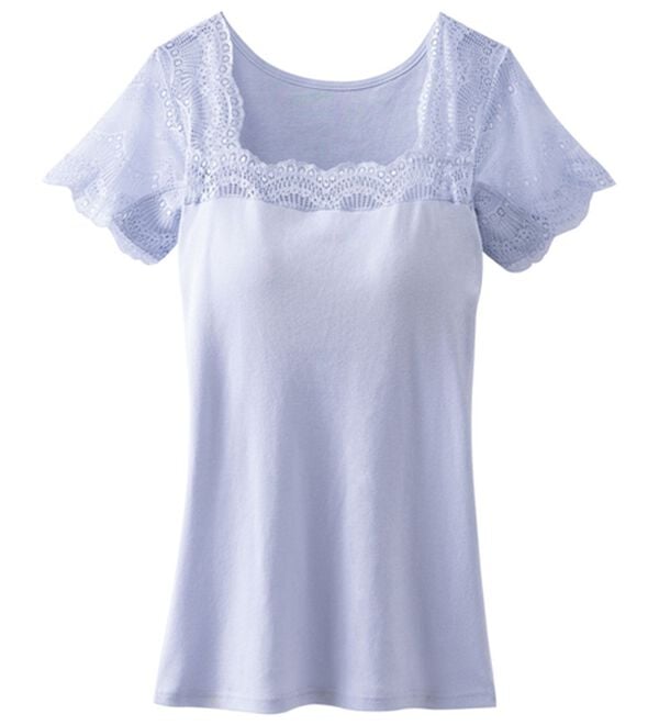 LAVIENNE（ラヴィエンヌ）の「綿１００％汗取りレース・カップ付インナー＜さらりラボ＞（ブラトップ・カップ付きインナー）」｜ブルーグレー