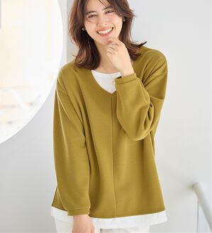 Viola e Viola（ヴィオラ エ ヴィオラ）の「微起毛あったかレイヤード風Ｖネックトップス（カットソー）」｜イエロー