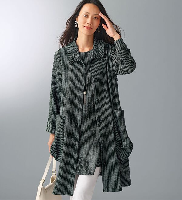 BELLUNA（ベルーナ）の「サッカー調素材ストライプベストアンサンブル（チュニックワンピース）」｜詳細画像