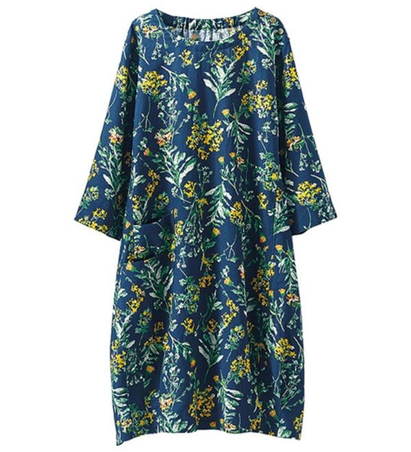 BELLUNA（ベルーナ）の「麻綿肩ボタンデザイン花柄プリントチュニック（チュニック）」｜ネイビー系