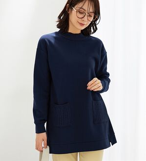 BELLUNA（ベルーナ）の「裏起毛素材ニット切替チュニック（チュニック）」｜ネイビー