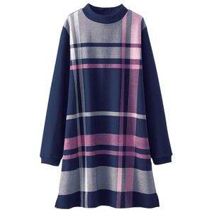 BELLUNA（ベルーナ）の「軽くてあったか裏起毛プリントチュニック（チュニック）」｜ネイビー(チェック柄)