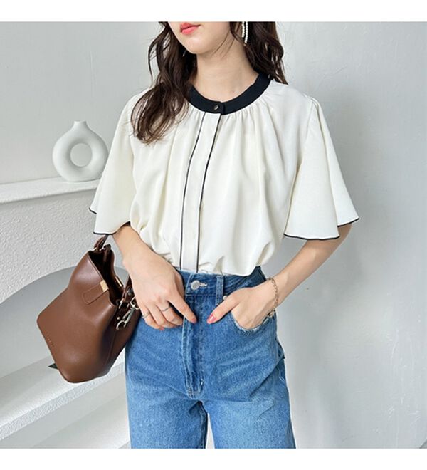 GeeRA（ジーラ）の「前後２ＷＡＹ配色フレアー袖ブラウス（ブラウス）」｜詳細画像