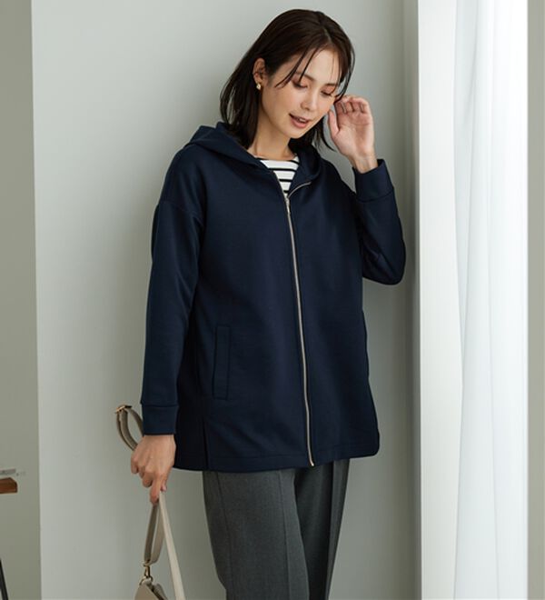 BELLUNA（ベルーナ）の「フードデザインとろみ素材ジップアップパーカー（パーカー）」｜詳細画像