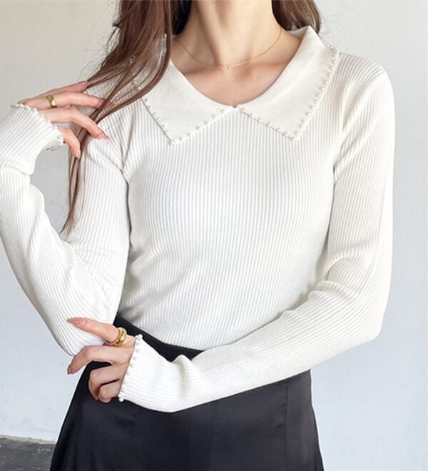 GeeRA（ジーラ）の「【YOUING.】パール衿リブニット（ニット・セーター）」｜詳細画像