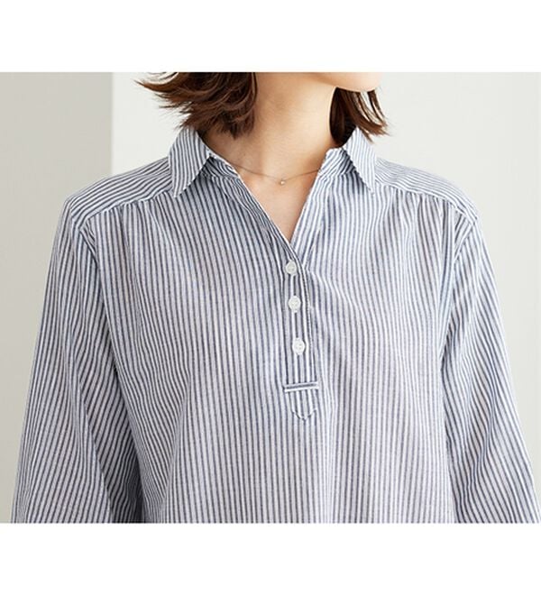 BELLUNA（ベルーナ）の「綿１００％ストライプ袖リボンチュニック（チュニック）」｜詳細画像