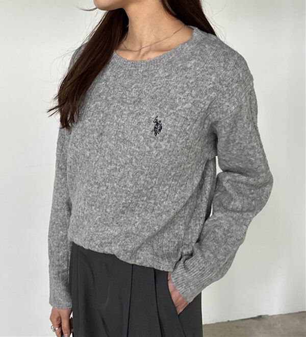 【ほぼ新品】36 Sサイズ någontstans ケーブルニットセーター U.S.POLO ASSN.ユーエスポロアッスン＞ ワンポイントケーブルニット