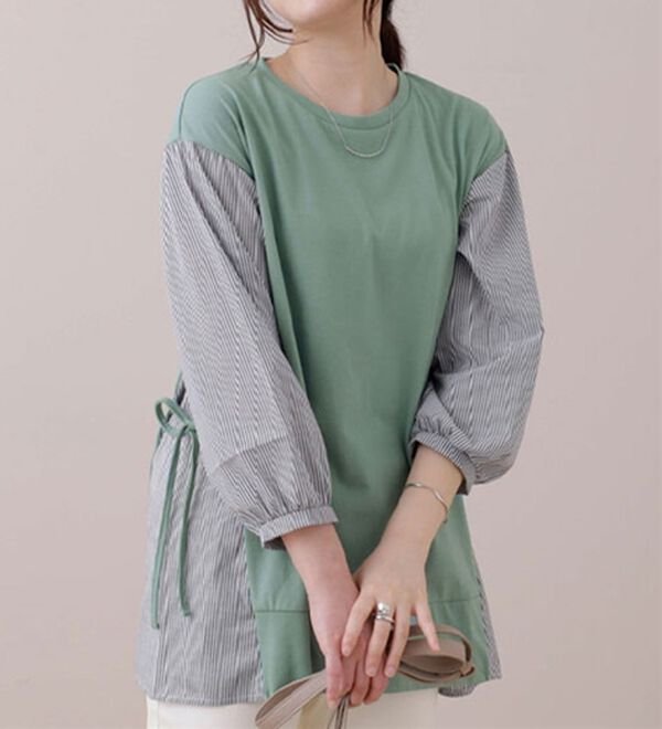 BELLUNA（ベルーナ）の「サイドリボン使い切替チュニック（チュニック）」｜セージ