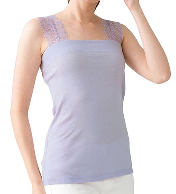 LAVIENNE（ラヴィエンヌ）の「【吸汗速乾】綿１００％前後２ｗａｙレース汗取りタンクトップインナー（肌着・インナーウェア）」｜ラベンダー