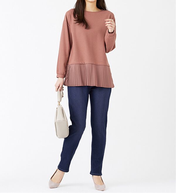 BELLUNA（ベルーナ）の「裏ベロアストレッチデニムパンツ（フルレングスパンツ）」｜詳細画像