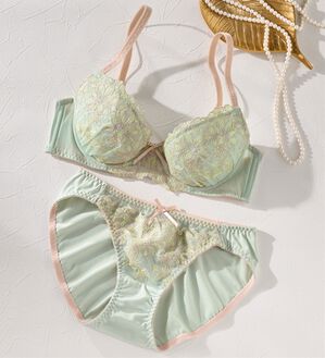 YU'NOW（ユナウ）の「to meeブラ＆ショーツ（ブラジャー＆ショーツセット）」｜ミント線描きレース