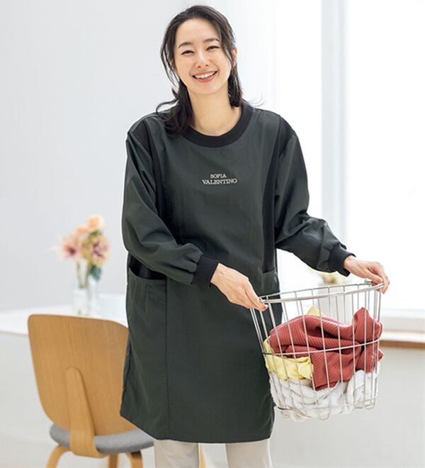 ルフラン（ルフラン）の「【２色組】【Ｓ．Ｖ】異素材使い上品ナイロンかっぽう（パジャマ・ルームウェア）」｜詳細画像