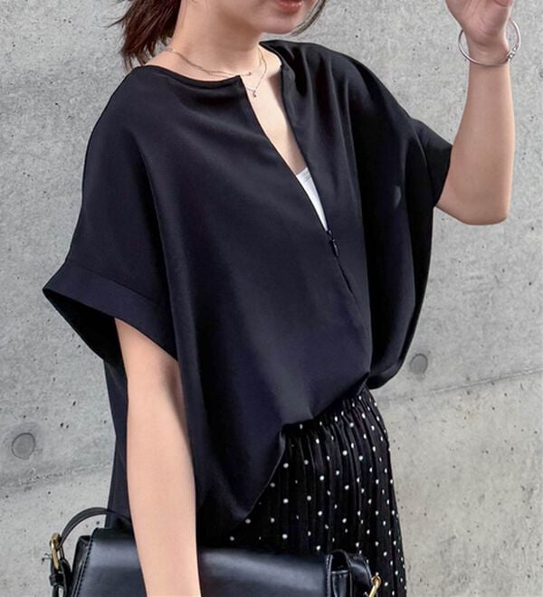 RANAN（ラナン）の「【汗シミ防止】ひんやり&防シワ前後2WAYハーフジップブラウス（ブラウス）」｜詳細画像