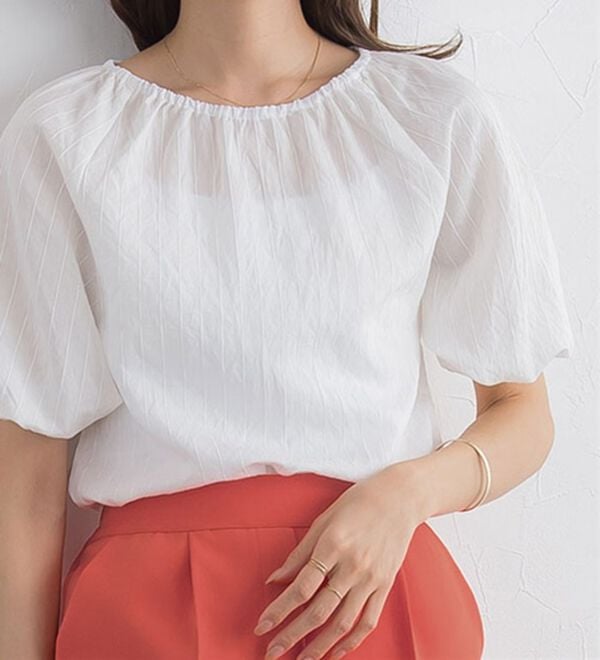 Pierrot（ピエロ）の「ストライプギャザーブラウス（ブラウス）」｜詳細画像