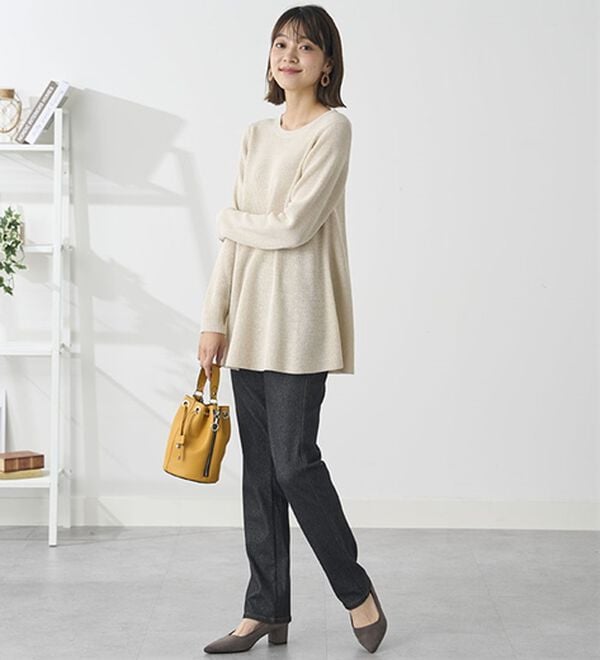 BELLUNA（ベルーナ）の「【選べる裏側】ぐん伸びニットデニムパンツ（フルレングスパンツ）」｜詳細画像