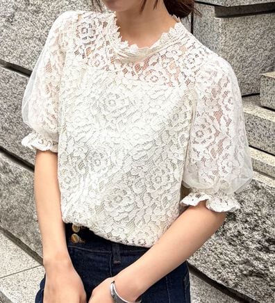 RANAN（ラナン）の「チュールドッキングフラワーレース半袖ブラウス（ブラウス）」