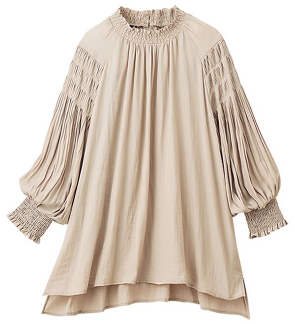 VINNO（ヴィノ）の「マットサテン素材・袖プリーツフレアーブラウス（ブラウス）」｜トープ