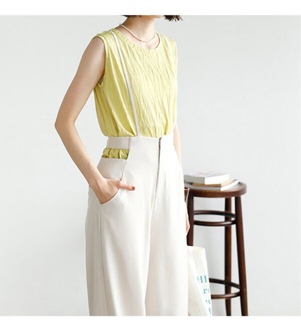 GeeRA（ジーラ）の「サイドカットアウトサス付ハイウエストパンツ（オールインワン）」｜詳細画像