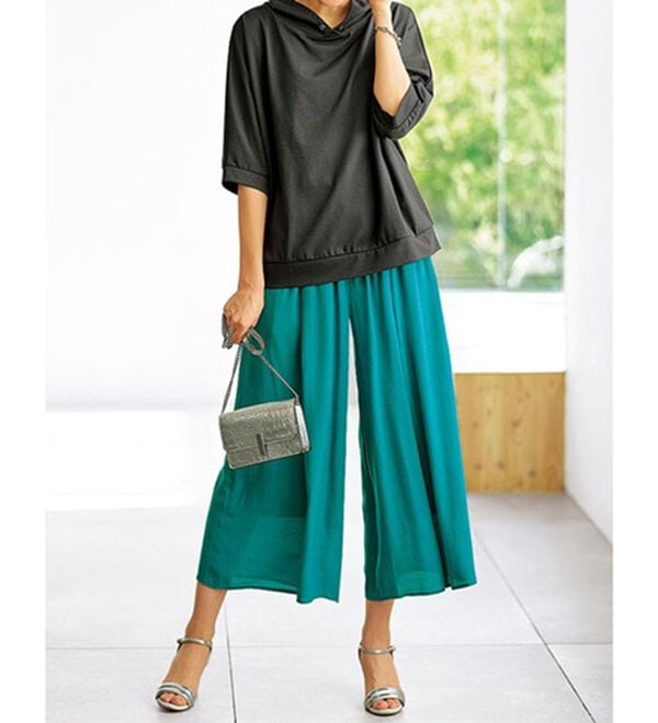 BELLUNA（ベルーナ）の「スラブ素材ポケット付ワイドパンツ（ワイドパンツ・ガウチョ）」｜詳細画像