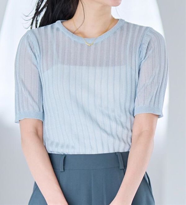 RANAN（ラナン）の「5分袖シアーラメリブニット（ニット・セーター）」｜詳細画像