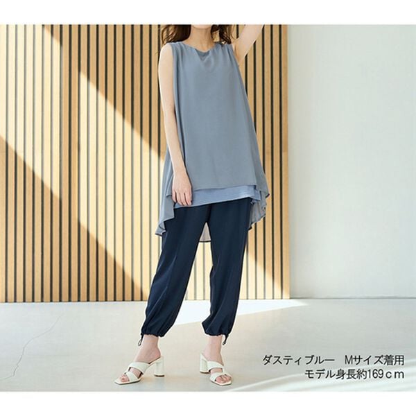 RANAN（ラナン）の「ひんやり！ノースリーブ異素材使いフレアーチュニック（チュニック）」｜詳細画像