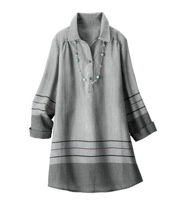 ルフラン（ルフラン）の「ストライプ×ギンガムの爽やかブラウス＜ロイル＞（シャツ）」｜詳細画像