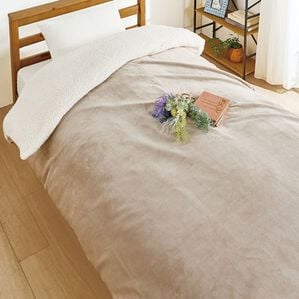 「毛布にもなるフランネル掛布団カバー＜２ＷＡＹ・あったか・裏面シープ調・アルミシート入＞（掛布団カバー）」｜無地ベージュ