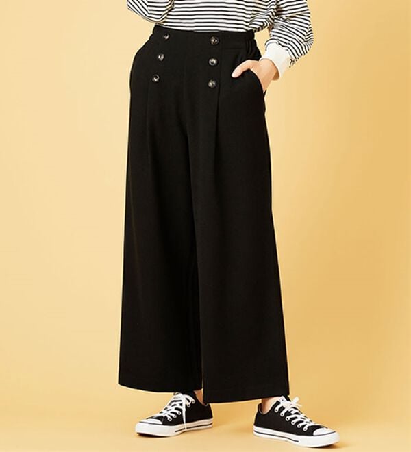 BELLUNA（ベルーナ）の「サマ見え（スーパーウォーム）ウール調ボタン使いワイドパンツ（ワイドパンツ・ガウチョ）」｜詳細画像