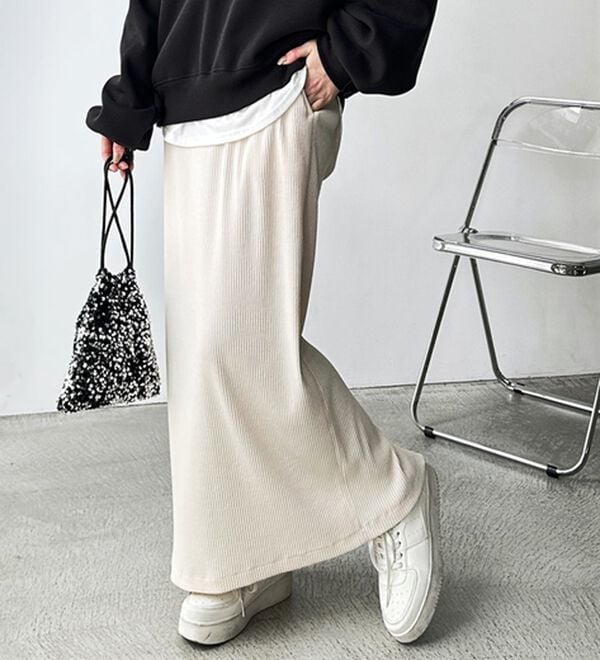 GeeRA（ジーラ）の「【着回し力◎】楽ちんすっきり見え！リブロングスカート（ロングスカート）」｜詳細画像