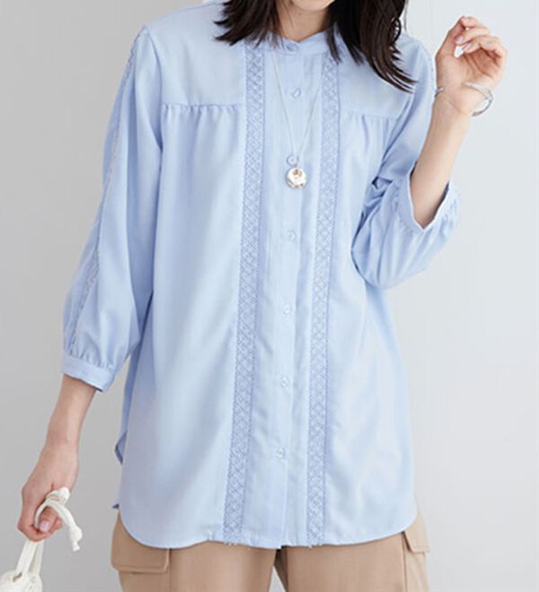 BELLUNA（ベルーナ）の「ビンテージ素材レース使いシャツチュニック（チュニック）」｜詳細画像