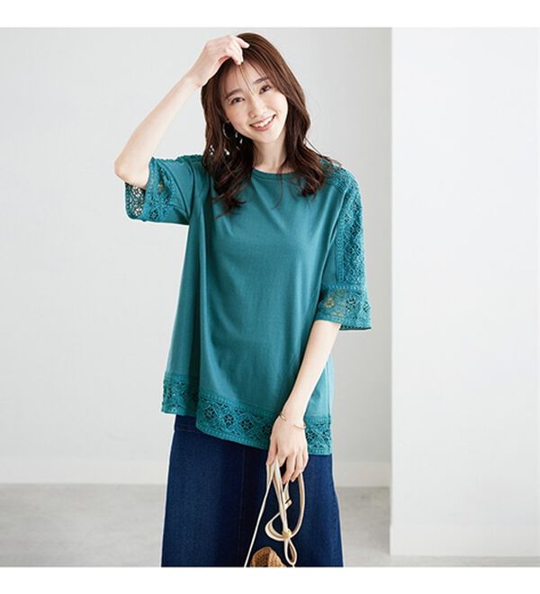 BELLUNA（ベルーナ）の「花柄レース使いデザインプルオーバー（カットソー）」｜詳細画像