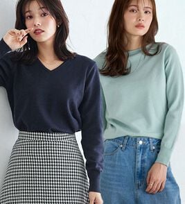 Pierrot（ピエロ）の「【Ｓ～３Ｌ】ネックが選べるプレミアムカシミヤタッチニット（ニット・セーター）」