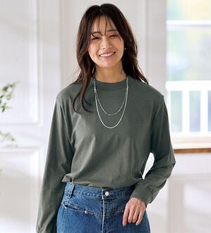 BELLUNA（ベルーナ）の「綿１００腰まわりゆったりリブデザインチュニック（カットソー）」｜チャコール