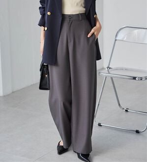 RANAN（ラナン）の「麻調素材カーブスラックス（ワイドパンツ・ガウチョ）」｜グレー