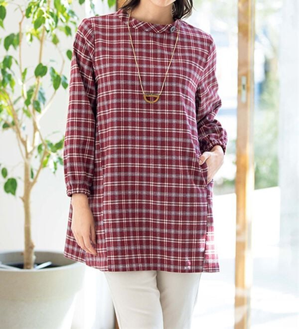 ルフラン（ルフラン）の「【２色組】ウール調チェック柄カフタン（ホームウェア）」｜詳細画像