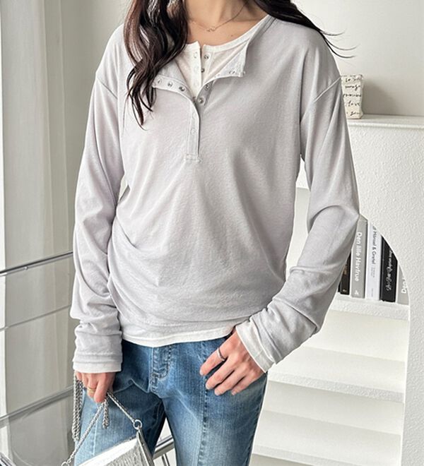 GeeRA（ジーラ）の「前後２ＷＡＹシアースラブヘンリーネックカットソー（カットソー）」｜詳細画像